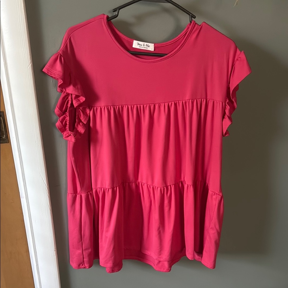 Pink Ruffle Sleeve Top